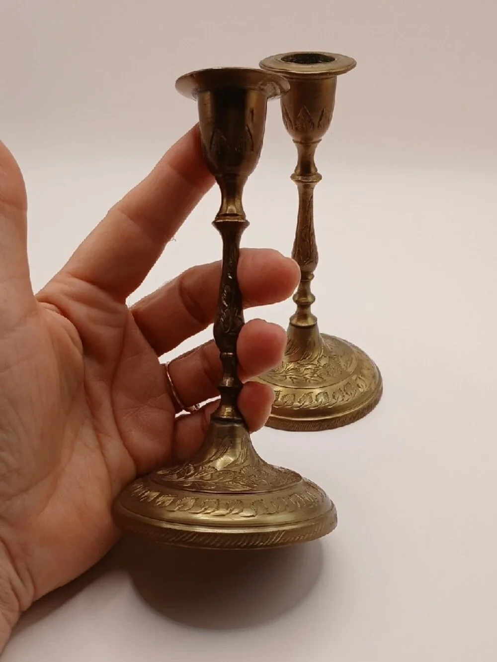 Pair VTG Brass Taper Candle Holders 5